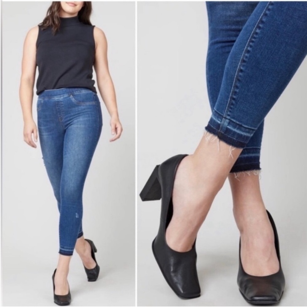 Spanx Medium Wash Stretch Pull-On Distressed Ankle Skinny Jeans Sz M